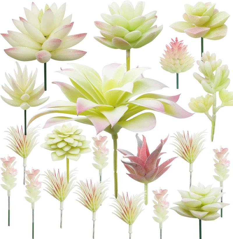 Cayway 20 PCS Artificial Succulents Picks Creamy White Artificial Succulent Plants, Fake Succulent Assortment in Flocked in Different Type for Indoor and Outdoor Home Decor Floral Arrangements - Image 1