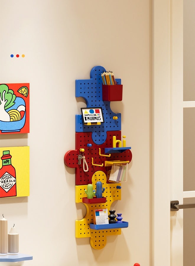 3-Piece Colorful Pegboard Wall Organizer Kit, Puzzle-Style Wall Mount Display Peg Board For Crafts Organization, Ornaments Display, Desk Pegboard Combination Kit For Office Kitchen Bedroom Living Room - Image 4