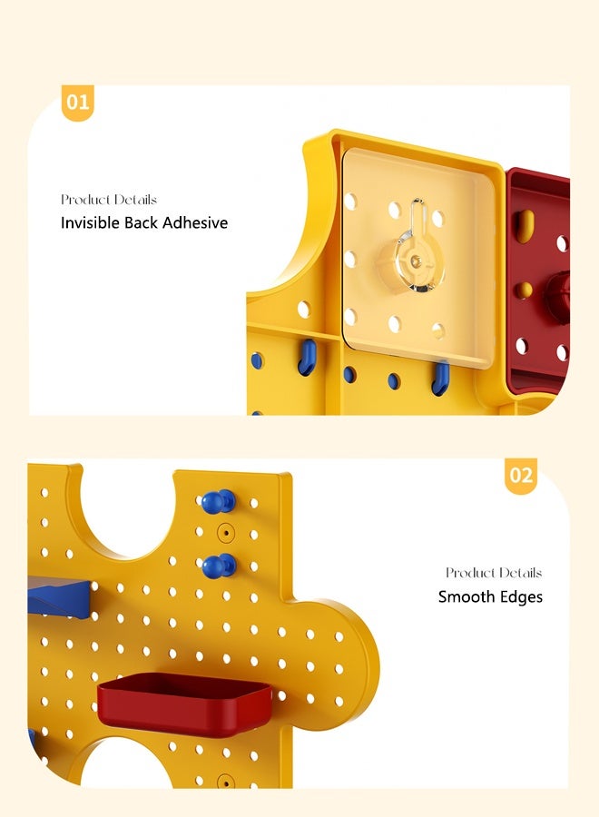 3-Piece Colorful Pegboard Wall Organizer Kit, Puzzle-Style Wall Mount Display Peg Board For Crafts Organization, Ornaments Display, Desk Pegboard Combination Kit For Office Kitchen Bedroom Living Room - Image 5