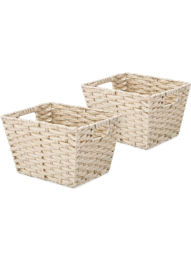Whitmor Split Rattique Rectangular Small Storage Tote Linen 7.5 x 9.5 x 11.5 Inch 5768-1501-2-LIN  - Image 1