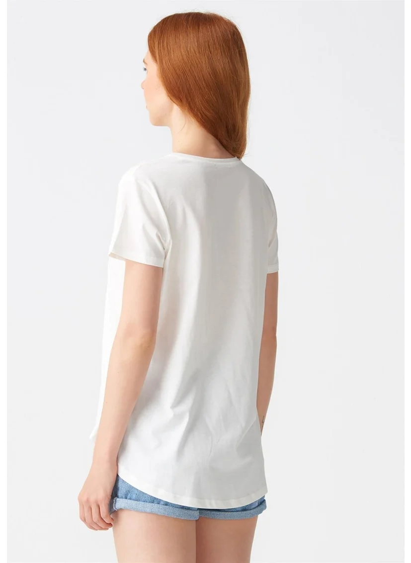 Dilvin 3471 Crew Neck Basic T-Shirt-Ecru
