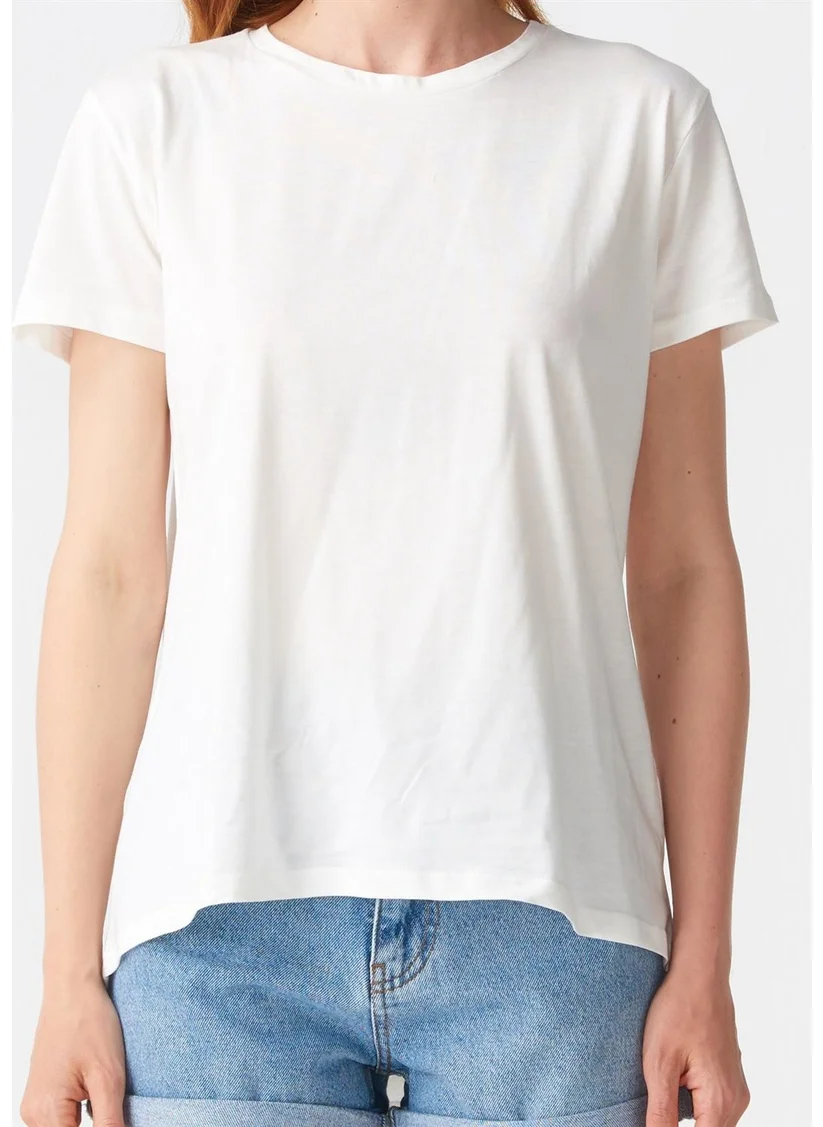 Dilvin 3471 Crew Neck Basic T-Shirt-Ecru