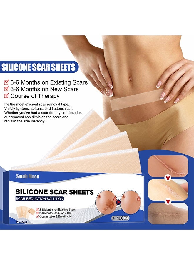 ساوث مون صفائح الندبات المصنوعة من السيليكون ، رقعة إزالة الندبات ، تليين وتسطيح الندبات الناتجة عن الجراحة ، والإصابة ، والحروق ، وتضخم التغذية ، والولادة القيصرية وأكثر من ذلك ، محلول تقليل الندبات 5.9 بوصة × 1.6 بوصة 4 قطع - Image 4