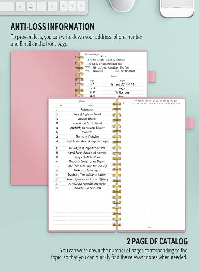 Regolden-Book دفتر ملاحظات حلزوني منقط غير مؤرخ من ريغولدن بوك، دفتر ملاحظات متوسط الحجم A5، دفتر حلزوني سميك مع حامل قلم، 160 صفحة، 5.5 × 8.5، للرجال والنساء، للمدرسة/الجامعة/العمل/المكتب (وردي) - Image 2