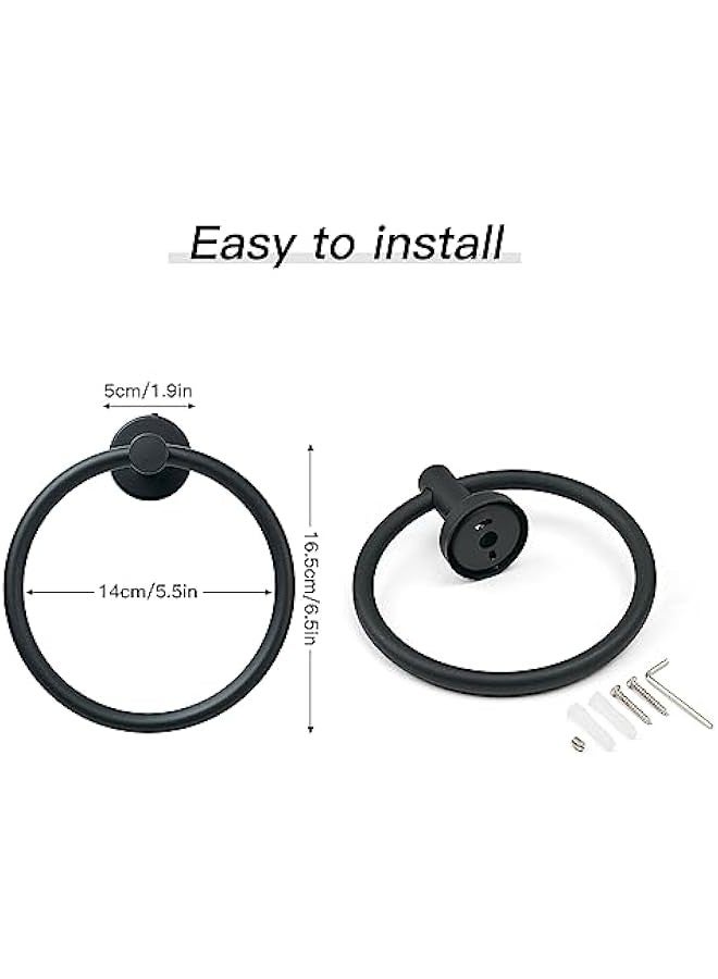 Towel Ring for Bathroom Wall, Black Hand Towel Holder, Modern Bath Hand Towel Ring Stainless Steel Round Towel Holder for Bathroom & Kitchen - Image 1