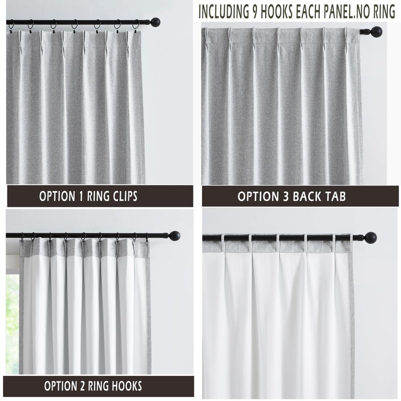 Kayne Studio Blackout Custom Curtains Pinch Pleated Curtains 95 Inches Long Linen Textured Pleated Drapes for Living Room Thermal Insulated Window Curtains Back Tab with 9 Hooks Grey 40"" x 95"" 1panel - Image 2
