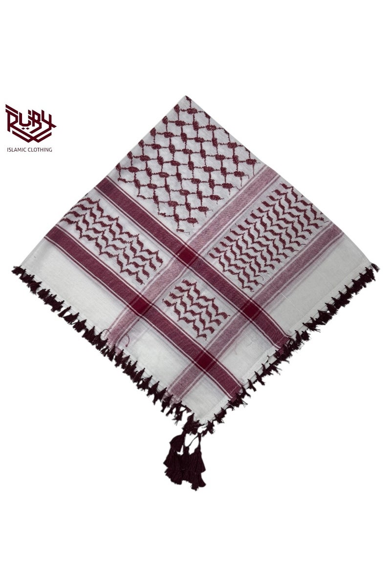 RUBY ISLAMIC CLOTHING Youth Maroon & White Keffiyeh – Classic Middle Eastern Scarf for Kids (36 x 36)  - Image 1