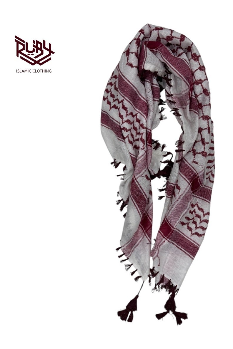 RUBY ISLAMIC CLOTHING Youth Maroon & White Keffiyeh – Classic Middle Eastern Scarf for Kids (36 x 36)  - Image 2