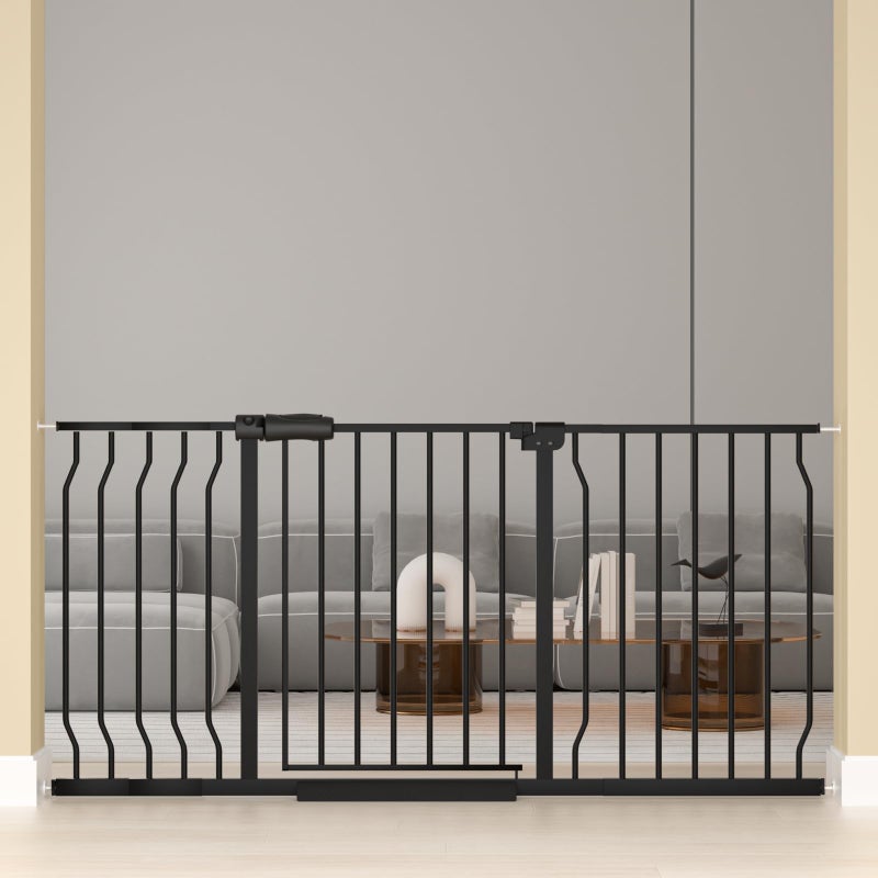 HOOOEN HOOOEN Extra Wide Baby Gate Extra Wide Extra Tall Dog Gates for Stairs Doorways Black Metal Tension Indoor Safety Gates with Pressure Mount 53575 Inch 