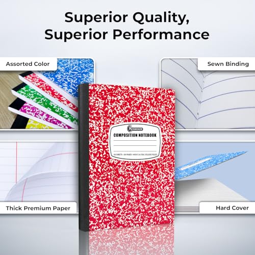 Rosmonde 5 Pack Composition Notebooks College Ruled, 200 No Bleed Pages (100 Sheets) 9-3/4x7-1/2 Notebooks for Work, Back to School Supplies for College Students, Notebooks for Women, Colors May Repeat - Image 2