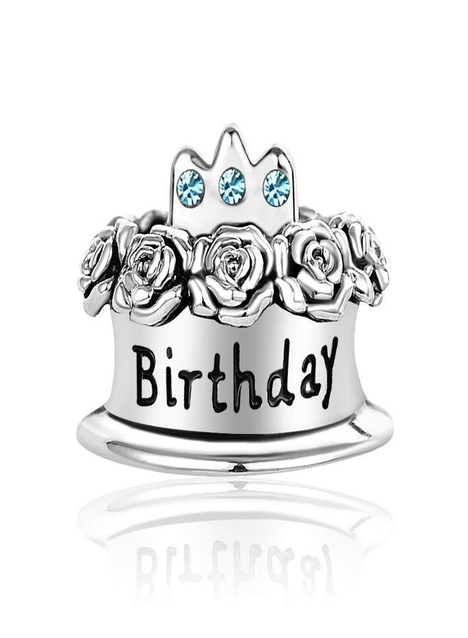 MiiFort March Blue Birthstones Birthday Charm Compatible with Pandora Charms Moments Bracelets Cake Candle Crown Cubic Zirconia - Image 1