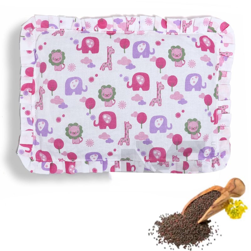 NME COLLECTION Baby Pillow for Newborns with Mustard Seed Filling | Rai Head Shaper Pillow for Infants | Neck Support Pillow 0-12 Months |Sleep Essentials for Your Little One (NME_Lion) - Image 1