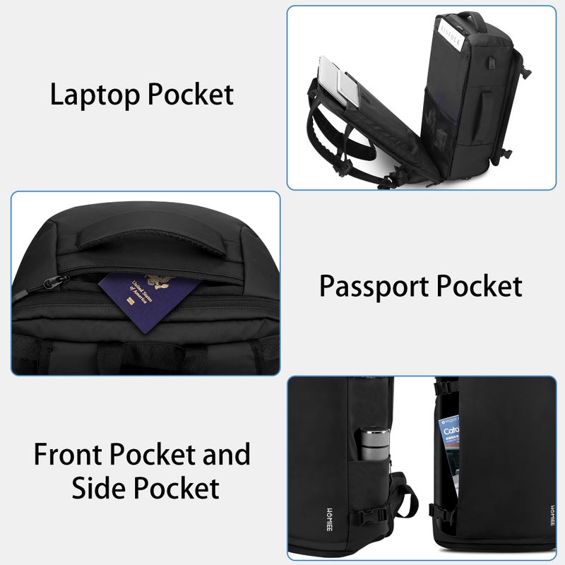 HOMIEE Travel Backpack 40L TSA Friendly Flight Approved Carry-on Luggage, Waterproof Business Computer Backpack Fits 17.3 Inch Laptop, Extra Large Weekender Bag with Shoe Compartment, Black - Image 3