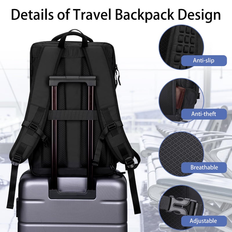 HOMIEE Travel Backpack 40L TSA Friendly Flight Approved Carry-on Luggage, Waterproof Business Computer Backpack Fits 17.3 Inch Laptop, Extra Large Weekender Bag with Shoe Compartment, Black - Image 5