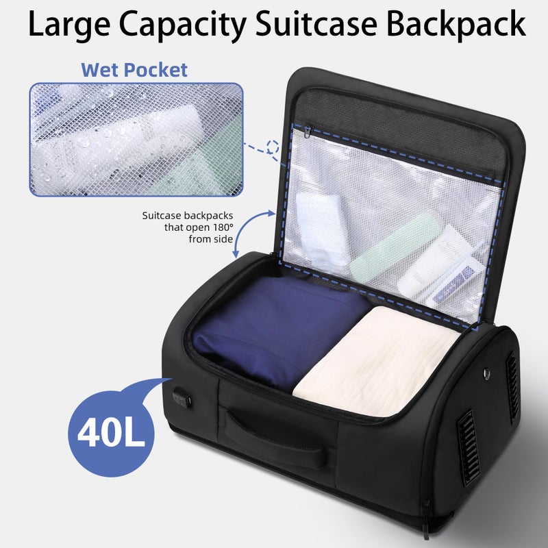 HOMIEE Travel Backpack 40L TSA Friendly Flight Approved Carry-on Luggage, Waterproof Business Computer Backpack Fits 17.3 Inch Laptop, Extra Large Weekender Bag with Shoe Compartment, Black - Image 2