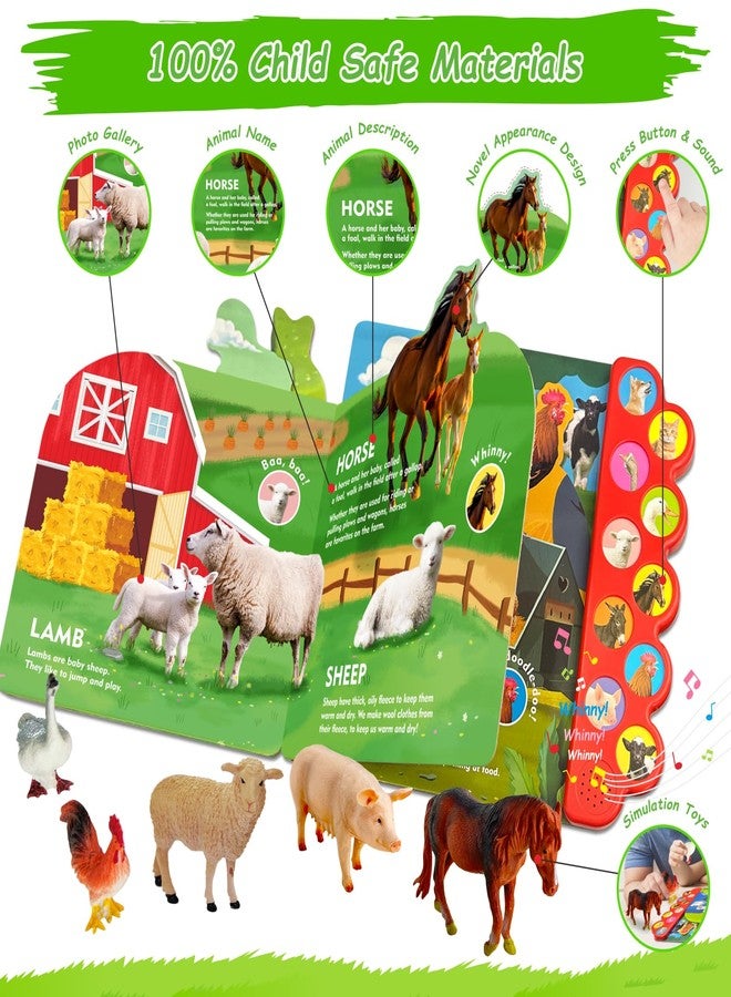 iGRATENS Farm Animals Figures Toys with Sound Books, 10PCS Farm Animals for Toddlers & Animal Sound Books with 10 Buttons, Plastic Animals, Farm Toys for Toddlers 3-5, Animal Lover Gifts for Kids - Image 5