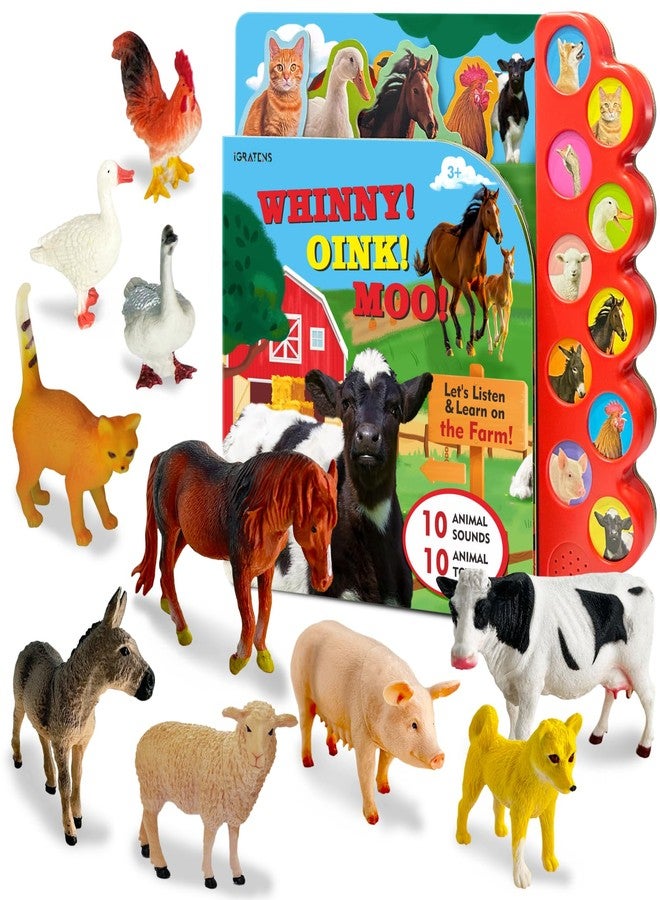 iGRATENS Farm Animals Figures Toys with Sound Books, 10PCS Farm Animals for Toddlers & Animal Sound Books with 10 Buttons, Plastic Animals, Farm Toys for Toddlers 3-5, Animal Lover Gifts for Kids - Image 1