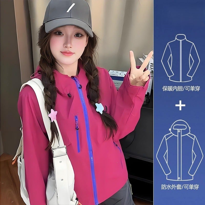 Qi Ta Men's Women's 3-in-1 Detachable Outdoor Hiking Jacket Waterproof Windproof Travel Mountaineering Coat - Image 1