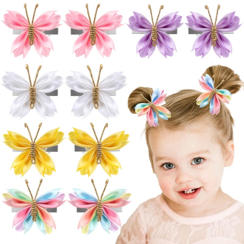 Oaoleer Butterfly Hair Clips 10PCS Mini Satin Hair Bow Colorful Barrettes for Baby Girls Women Halloween Cosplaying Party Decor 2