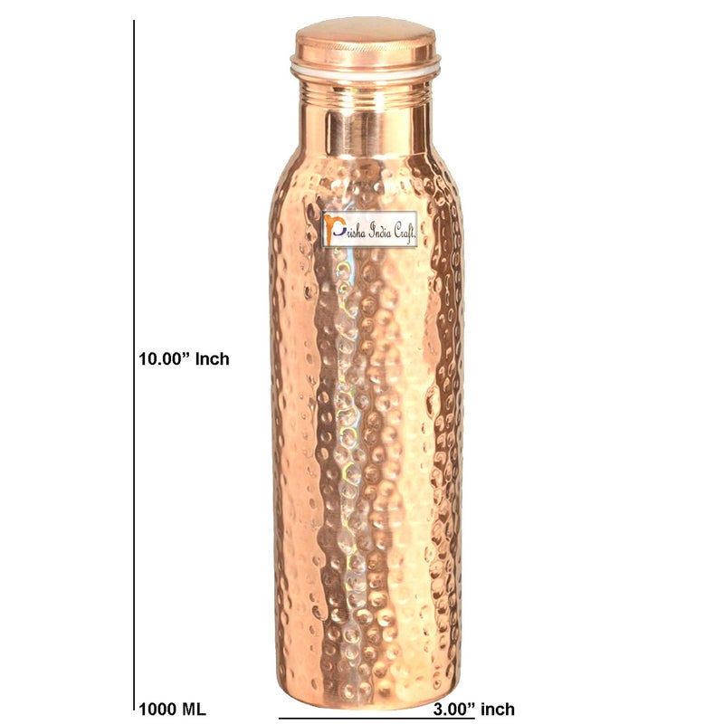 Prisha India Craft Prisha India Craft Pure Copper Bottle and 2 Copper Glass with Beautiful Gift Box Hammered Design Set of 3 Pieces  - Image 5