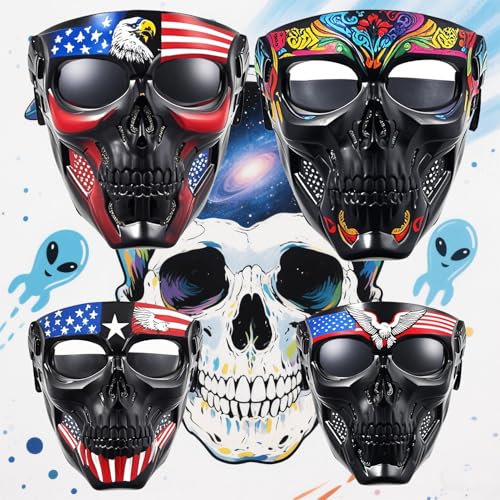 BROYEUR Airsoft Mask Paintball Mask Full Face Tactical Mask Suitable for ATV Motorcycle Cycling Skiing Halloween CS Game Cosplay Skull Mask (Black-Black Lens) - Image 4