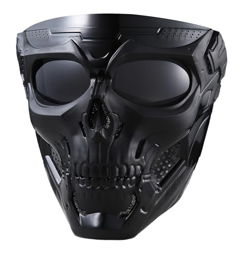 BROYEUR Airsoft Mask Paintball Mask Full Face Tactical Mask Suitable for ATV Motorcycle Cycling Skiing Halloween CS Game Cosplay Skull Mask (Black-Black Lens) - Image 1