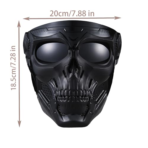 BROYEUR Airsoft Mask Paintball Mask Full Face Tactical Mask Suitable for ATV Motorcycle Cycling Skiing Halloween CS Game Cosplay Skull Mask (Black-Black Lens) - Image 5