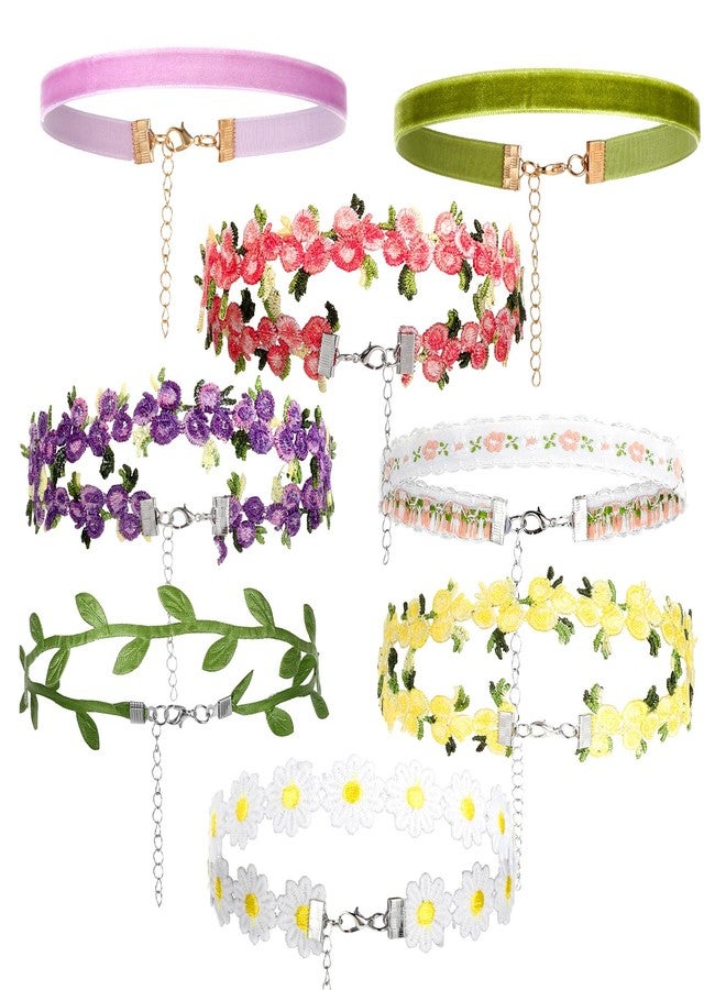 Sibba 8 PCS Floral Choker Necklace for Women Girls Adjustable Pink Vintage Lace Collar Fairy Necklace Set Forest Style Gothic Choker with Flowers for Party Cosplay Gift Black Velvet Chokers for Women - Image 1