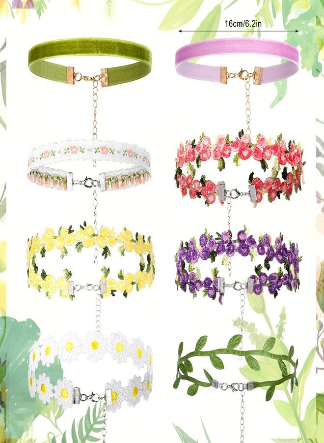 Sibba 8 PCS Floral Choker Necklace for Women Girls Adjustable Pink Vintage Lace Collar Fairy Necklace Set Forest Style Gothic Choker with Flowers for Party Cosplay Gift Black Velvet Chokers for Women - Image 2