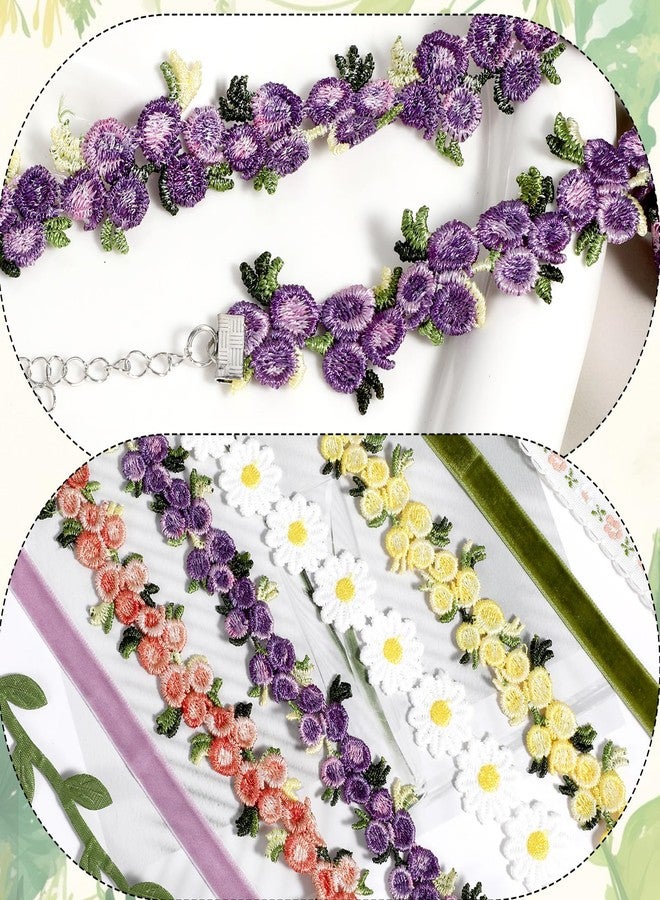 Sibba 8 PCS Floral Choker Necklace for Women Girls Adjustable Pink Vintage Lace Collar Fairy Necklace Set Forest Style Gothic Choker with Flowers for Party Cosplay Gift Black Velvet Chokers for Women - Image 3