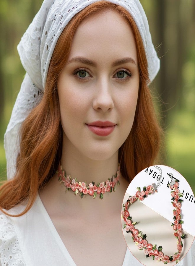 Sibba 8 PCS Floral Choker Necklace for Women Girls Adjustable Pink Vintage Lace Collar Fairy Necklace Set Forest Style Gothic Choker with Flowers for Party Cosplay Gift Black Velvet Chokers for Women - Image 4
