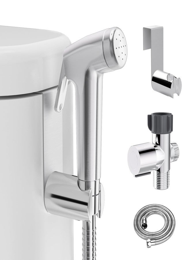 Shineforu Handheld Bidet Sprayer for Toilet-Adjustable Water Pressure with Bidet Hose, Stainless Steel Cloth Diaper Sprayer, Sprayer for Feminine Wash,Baby Wash & Muslim Shower (Brushed Nickel) - Image 1