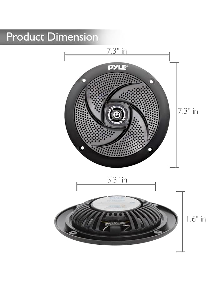 Pyle Low-Profile Waterproof Marine Speakers - 240W 6.5 Inch 2 Way 1 Pair Slim Style Waterproof And Weather Resistant Outdoor Audio Stereo Sound System, For Boat, Off-Road Vehicles - (Black) - Image 3