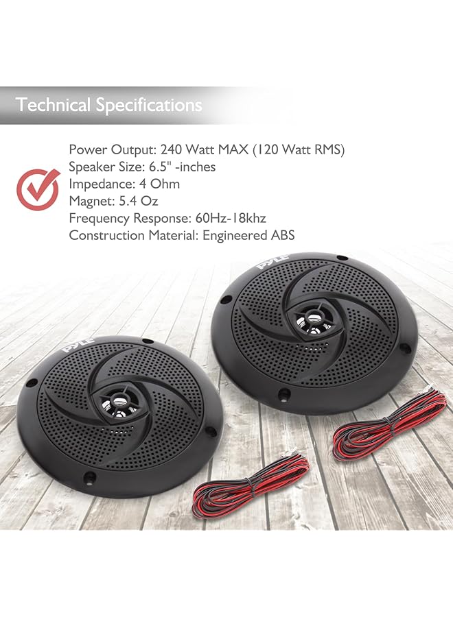 Pyle Low-Profile Waterproof Marine Speakers - 240W 6.5 Inch 2 Way 1 Pair Slim Style Waterproof And Weather Resistant Outdoor Audio Stereo Sound System, For Boat, Off-Road Vehicles - (Black) - Image 5