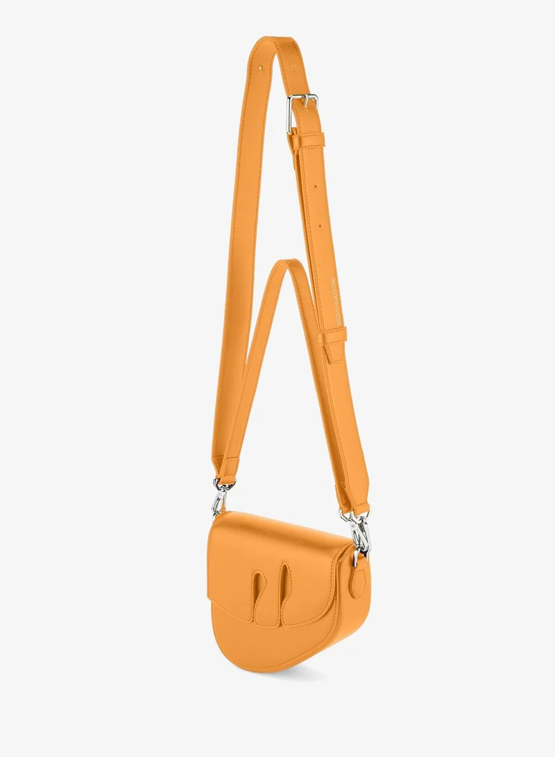 Veganologie Pebble Shoulder Sling Bag In Vegan Bamboo Leather In Mango Colour