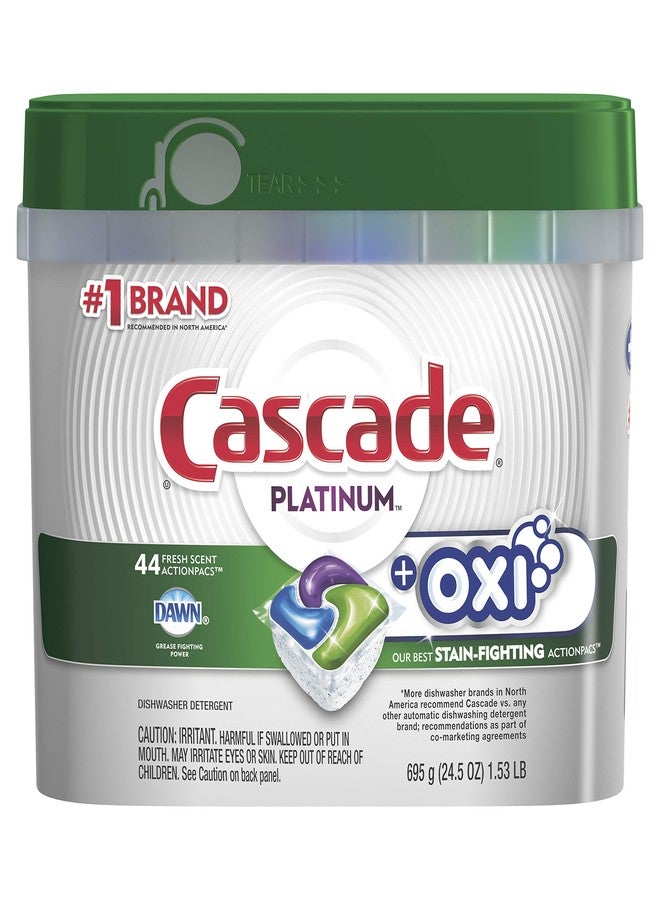 Cascade Platinum Dishwasher Pods, ActionPacs + Oxi, Dishwasher Detergent, Fresh Scent, 44 Count - Image 1