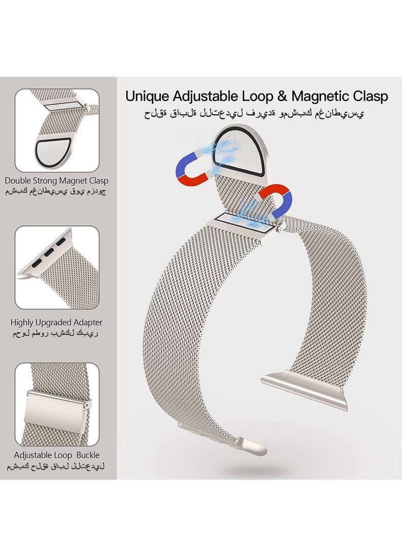 Metal Magnetic Bands Compatible with Apple Watch Band 42mm 44mm 45mm 49mm Women Men, Stainless Steel Mesh Magnetic Strap for iWatch Series Ultra/9/8/7/6/5/4/3/2/1/SE Starlight - Image 3