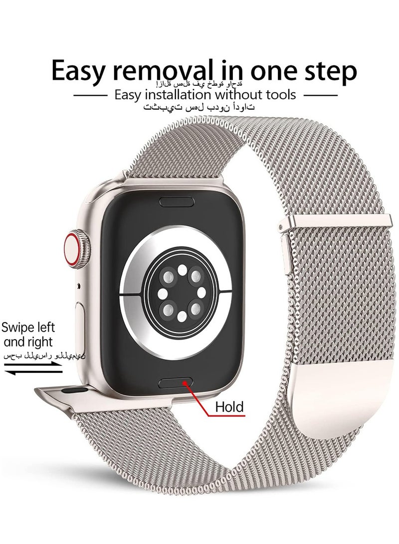 Metal Magnetic Bands Compatible with Apple Watch Band 42mm 44mm 45mm 49mm Women Men, Stainless Steel Mesh Magnetic Strap for iWatch Series Ultra/9/8/7/6/5/4/3/2/1/SE Starlight - Image 5