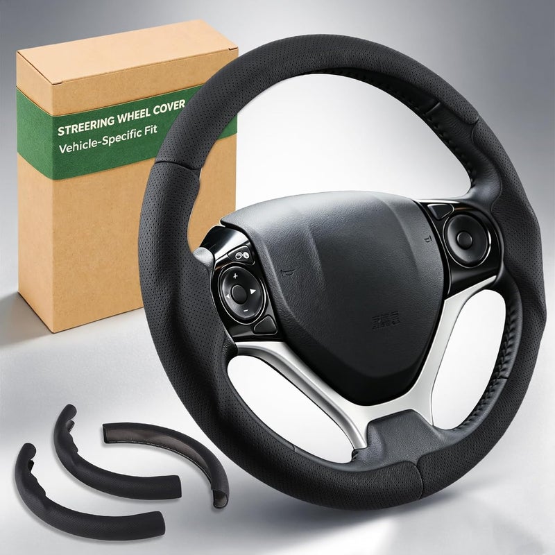 Aimato Customized Steering Wheel Cover for Honda Civic 2012-2015, Thin,Anti-Slip,Scratch-Resistant Exclusive Car Accessory for Honda, Nappa Black - Image 1