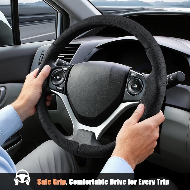 Aimato Customized Steering Wheel Cover for Honda Civic 2012-2015, Thin,Anti-Slip,Scratch-Resistant Exclusive Car Accessory for Honda, Nappa Black - Image 4
