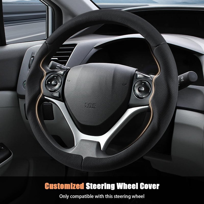 Aimato Customized Steering Wheel Cover for Honda Civic 2012-2015, Thin,Anti-Slip,Scratch-Resistant Exclusive Car Accessory for Honda, Nappa Black - Image 2