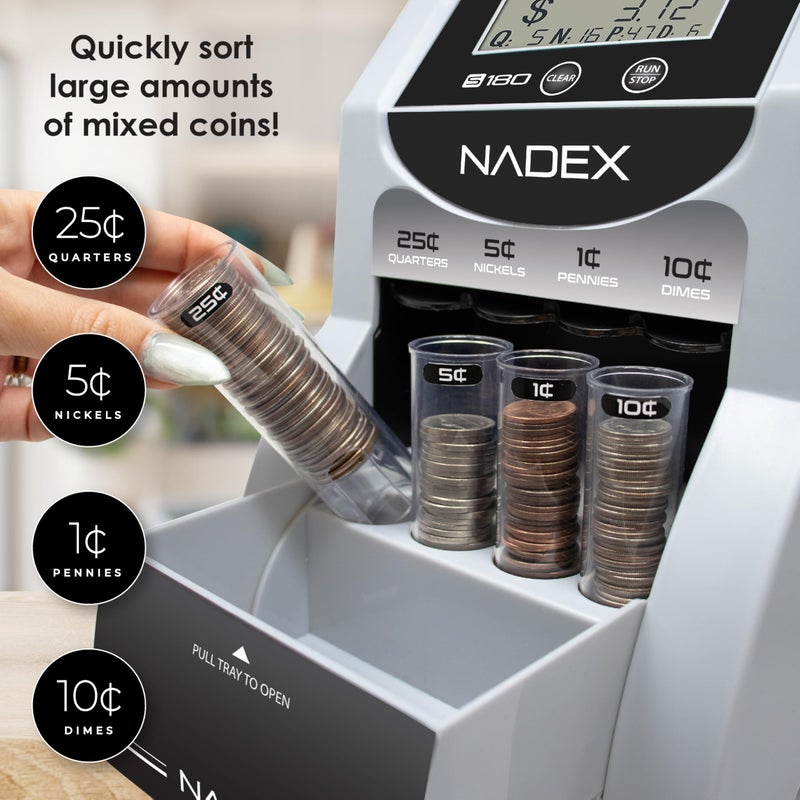 Nadex S180 Digital Coin Sorter and Counter â€“ Displays Total and Denomination Values, Black - Image 4