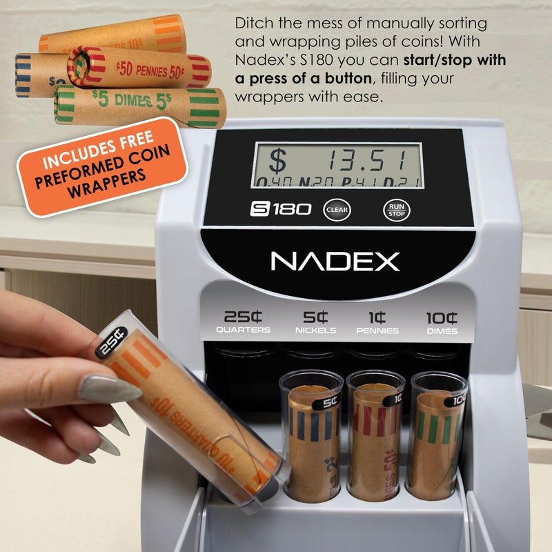 Nadex S180 Digital Coin Sorter and Counter â€“ Displays Total and Denomination Values, Black - Image 5