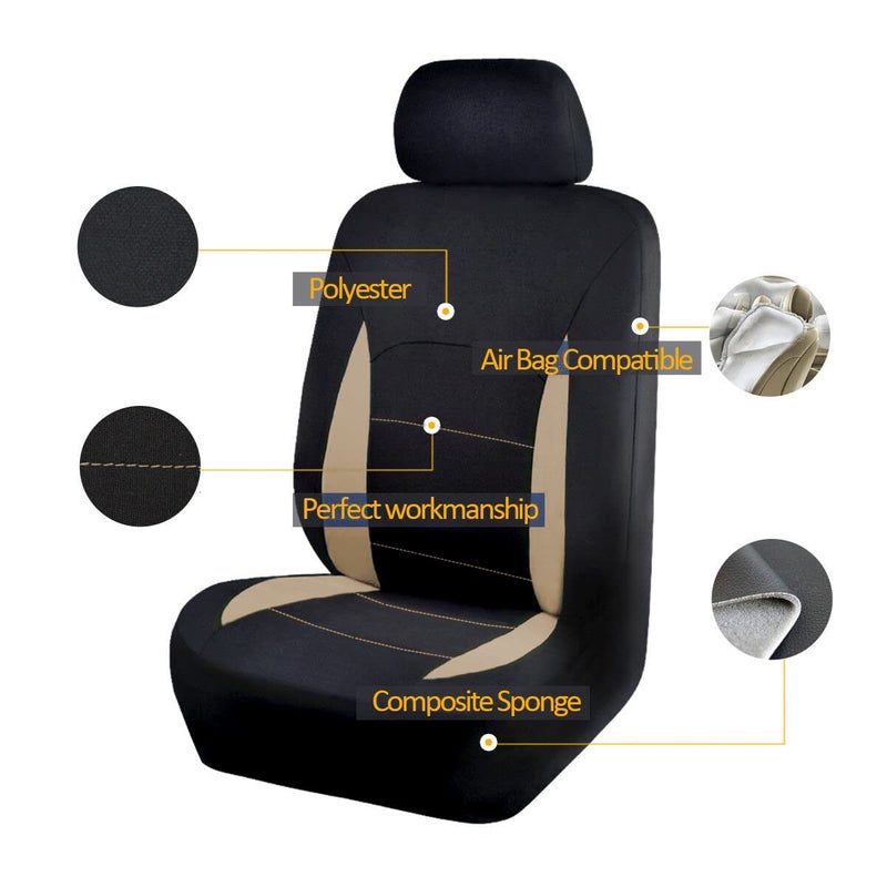 Flying Banner Car Seat Covers Set Beige Tan Front Seats Rear Bench Polyester car seat Protectors Easy installations Rear Bench Split Classic Man Lady Truck - Image 2