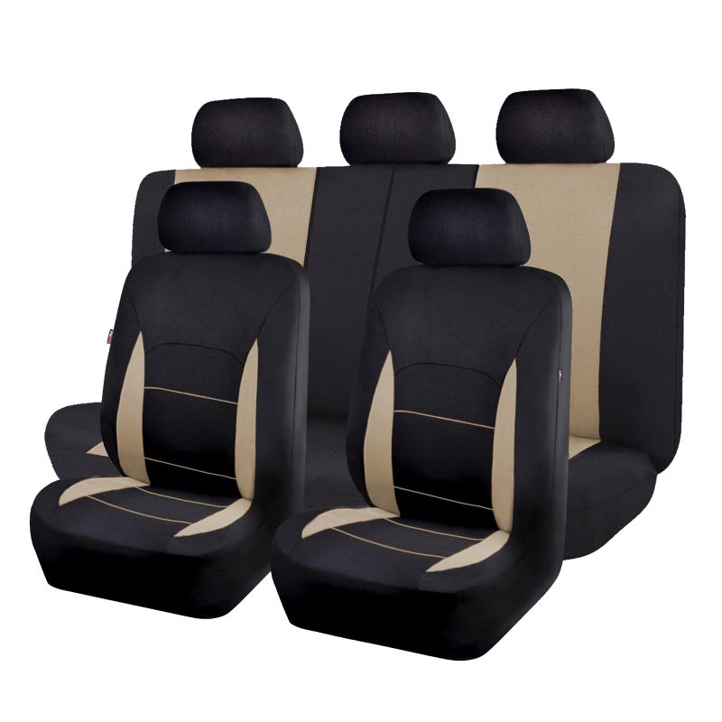 Flying Banner Car Seat Covers Set Beige Tan Front Seats Rear Bench Polyester car seat Protectors Easy installations Rear Bench Split Classic Man Lady Truck - Image 1