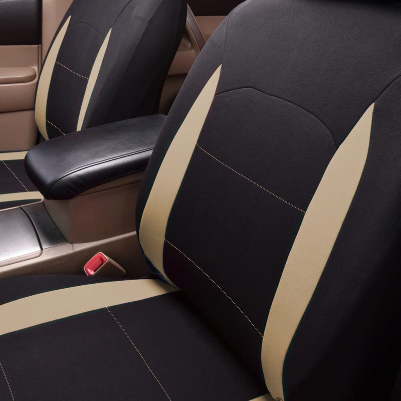 Flying Banner Car Seat Covers Set Beige Tan Front Seats Rear Bench Polyester car seat Protectors Easy installations Rear Bench Split Classic Man Lady Truck - Image 5