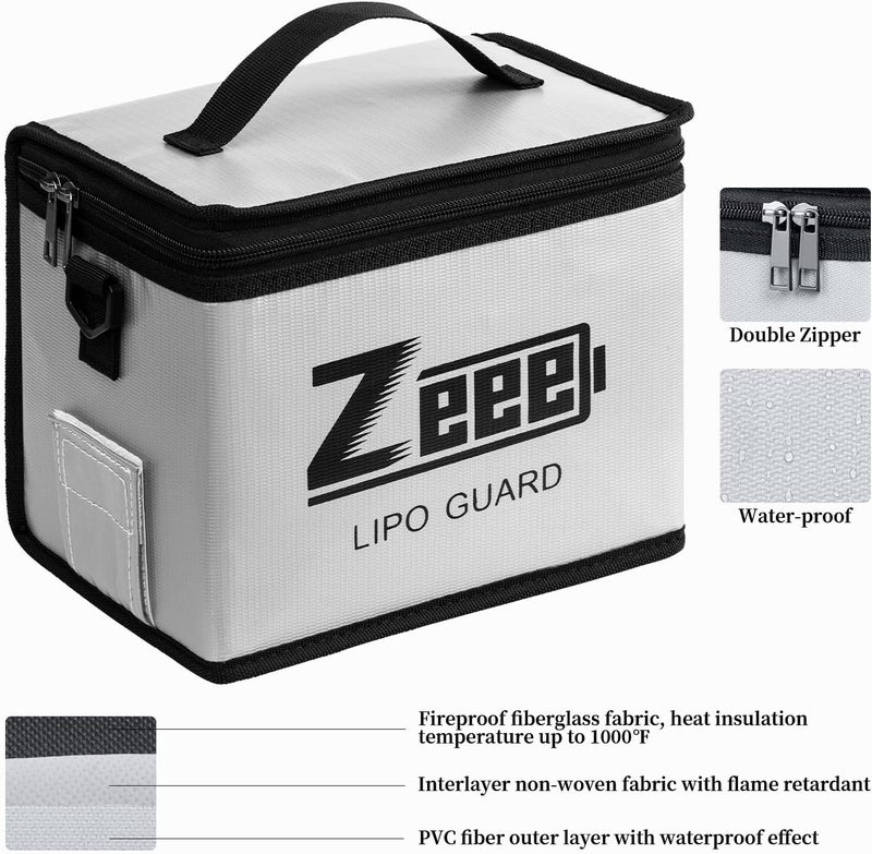 Zeee Lipo Safe Bag Fireproof Explosionproof Bag Large Capacity Lipo Battery Storage Guard Safe Pouch for Charge & Storage(8.46 x 6.5 x 5.71 in) - Image 3
