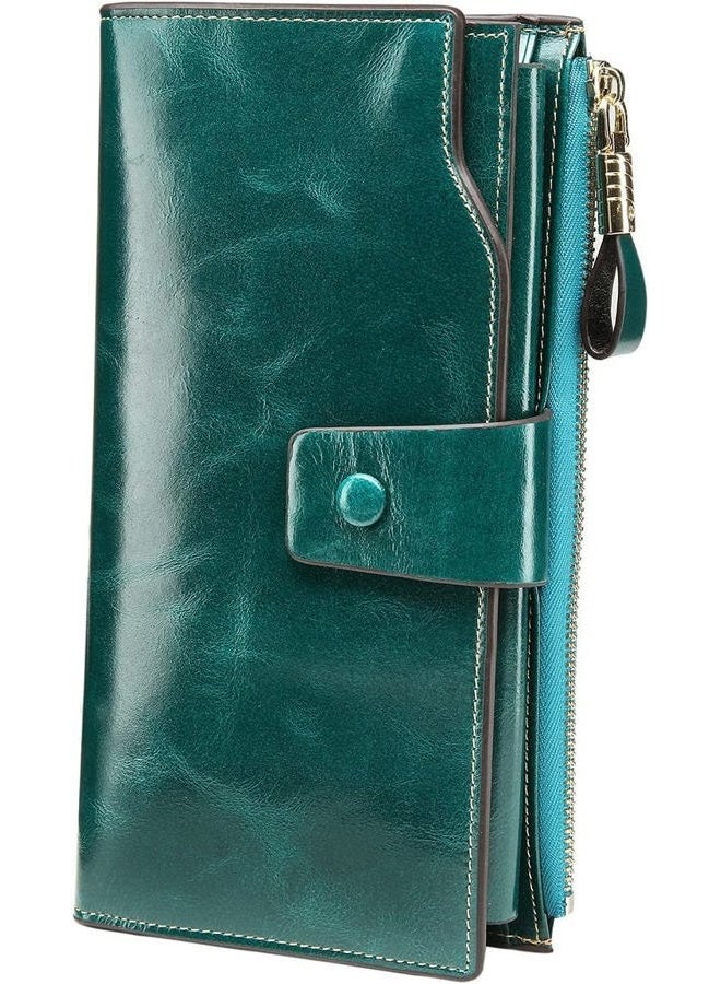 ITSLIFE Women's RFID Blocking Large Capacity Luxury Wax Genuine Leather Clutch Wallet Card Holder Organizer Ladies Purse - Image 1