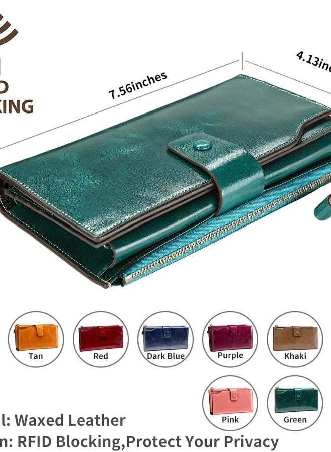 ITSLIFE Women's RFID Blocking Large Capacity Luxury Wax Genuine Leather Clutch Wallet Card Holder Organizer Ladies Purse - Image 4