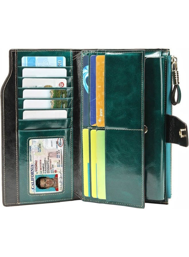 ITSLIFE Women's RFID Blocking Large Capacity Luxury Wax Genuine Leather Clutch Wallet Card Holder Organizer Ladies Purse - Image 2